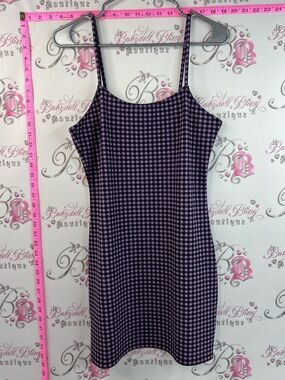 Divided dress gingham cube squares Purple Gingham Spaghetti-Strap Mini Dress